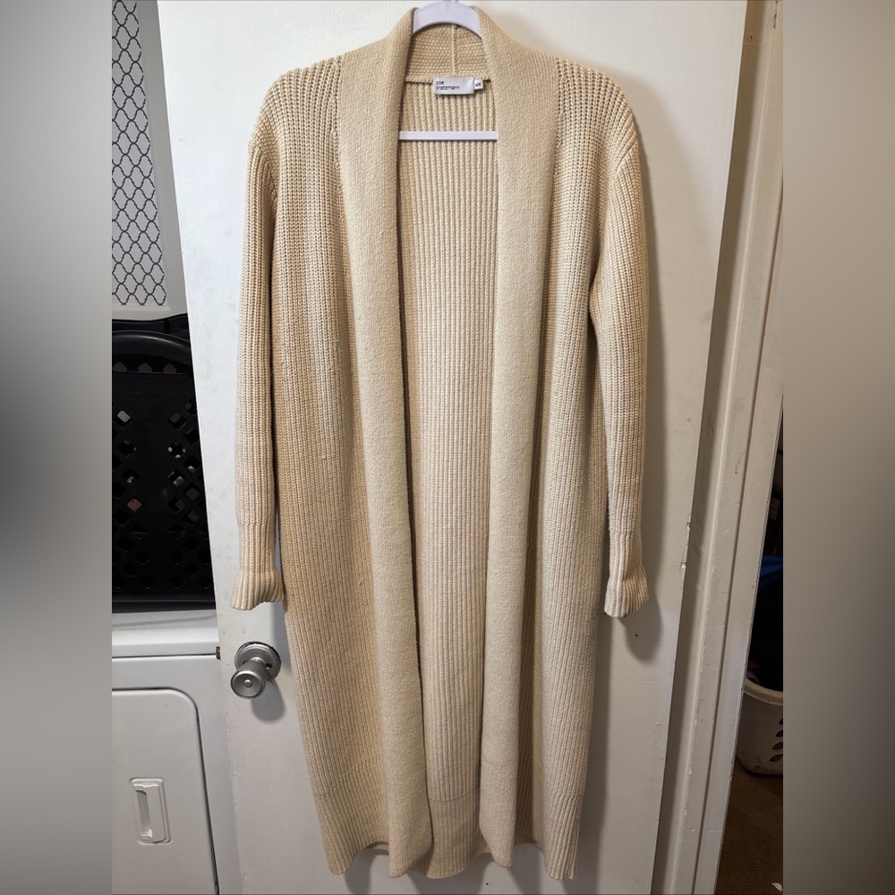 Zoe Kratzmann Long Knit Duster Cardigan Sweater Size S M Cream beige